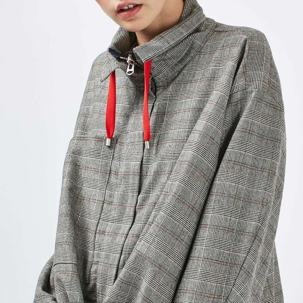Topshop Gray Plaid Jacket with Red Accents